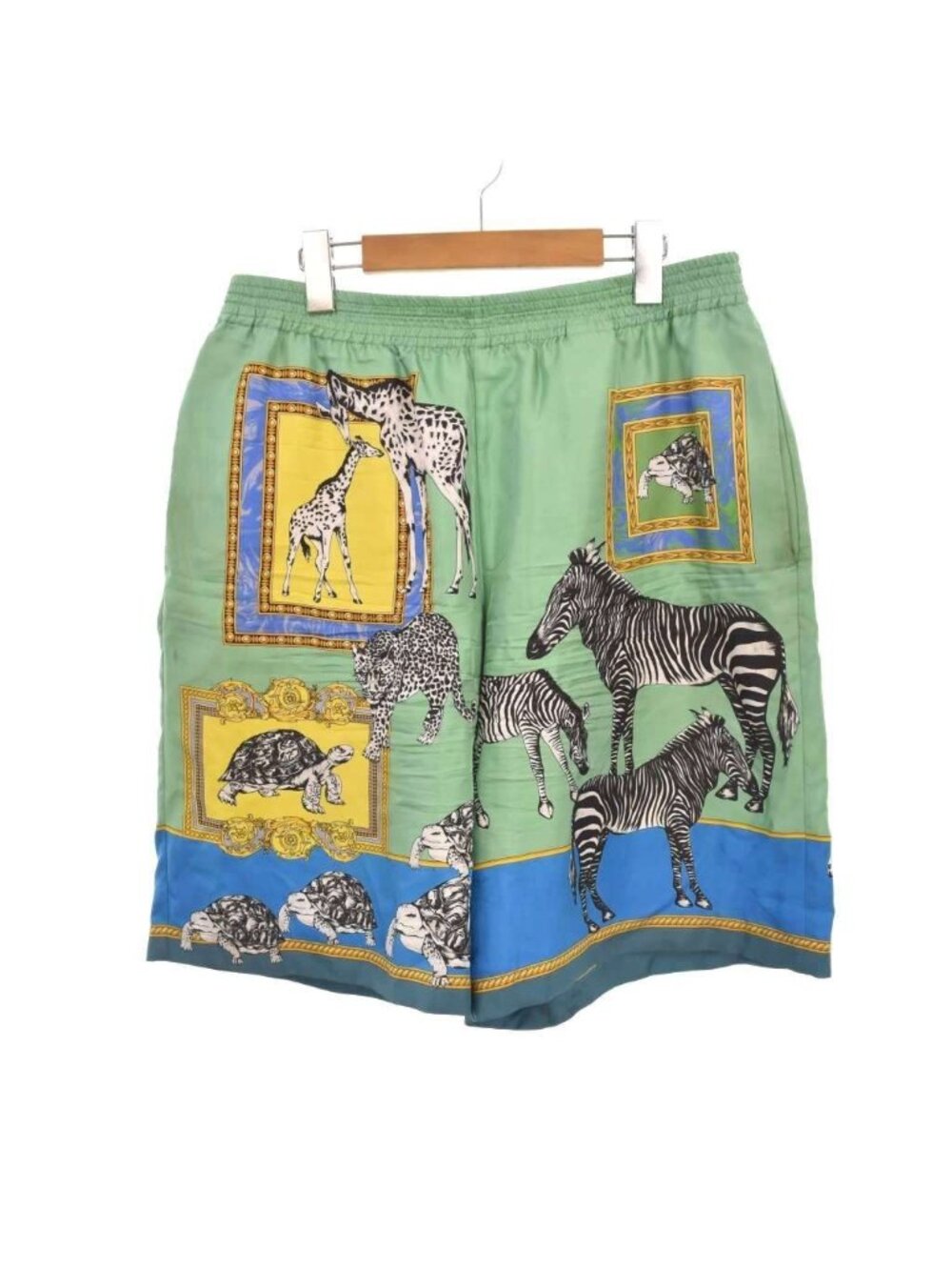 Versace Silk Shorts Safari All Over Print Green 48